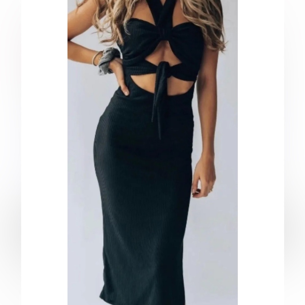 Brand New Boutique Black Ribbed Dress